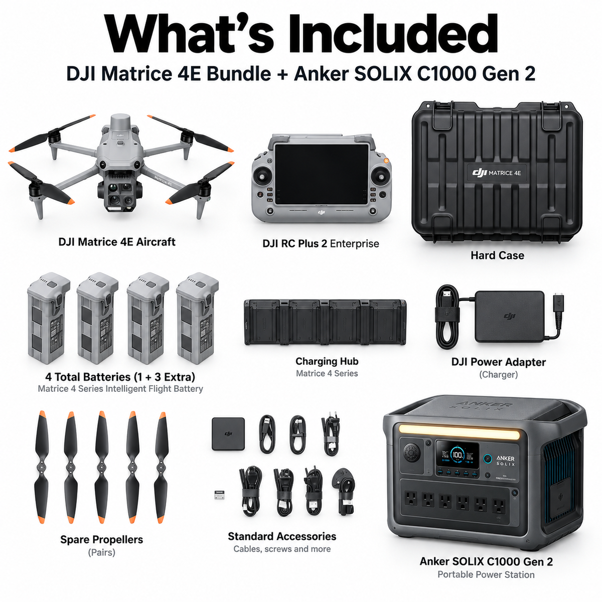 DJI Matrice 4E Survey Field Power Bundle – 3 Extra Batteries + Anker SOLIX C1000 Gen 2