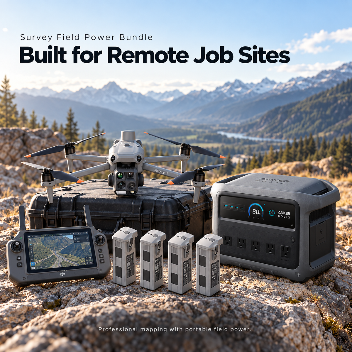 DJI Matrice 4E Survey Field Power Bundle – 3 Extra Batteries + Anker SOLIX C1000 Gen 2