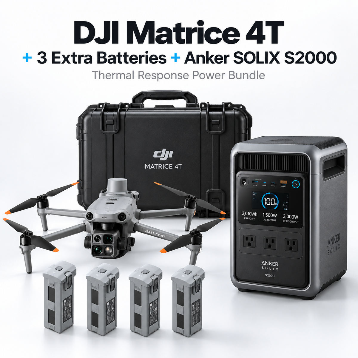 DJI Matrice 4T Thermal Response Power Bundle – 3 Extra Batteries + Anker SOLIX S2000