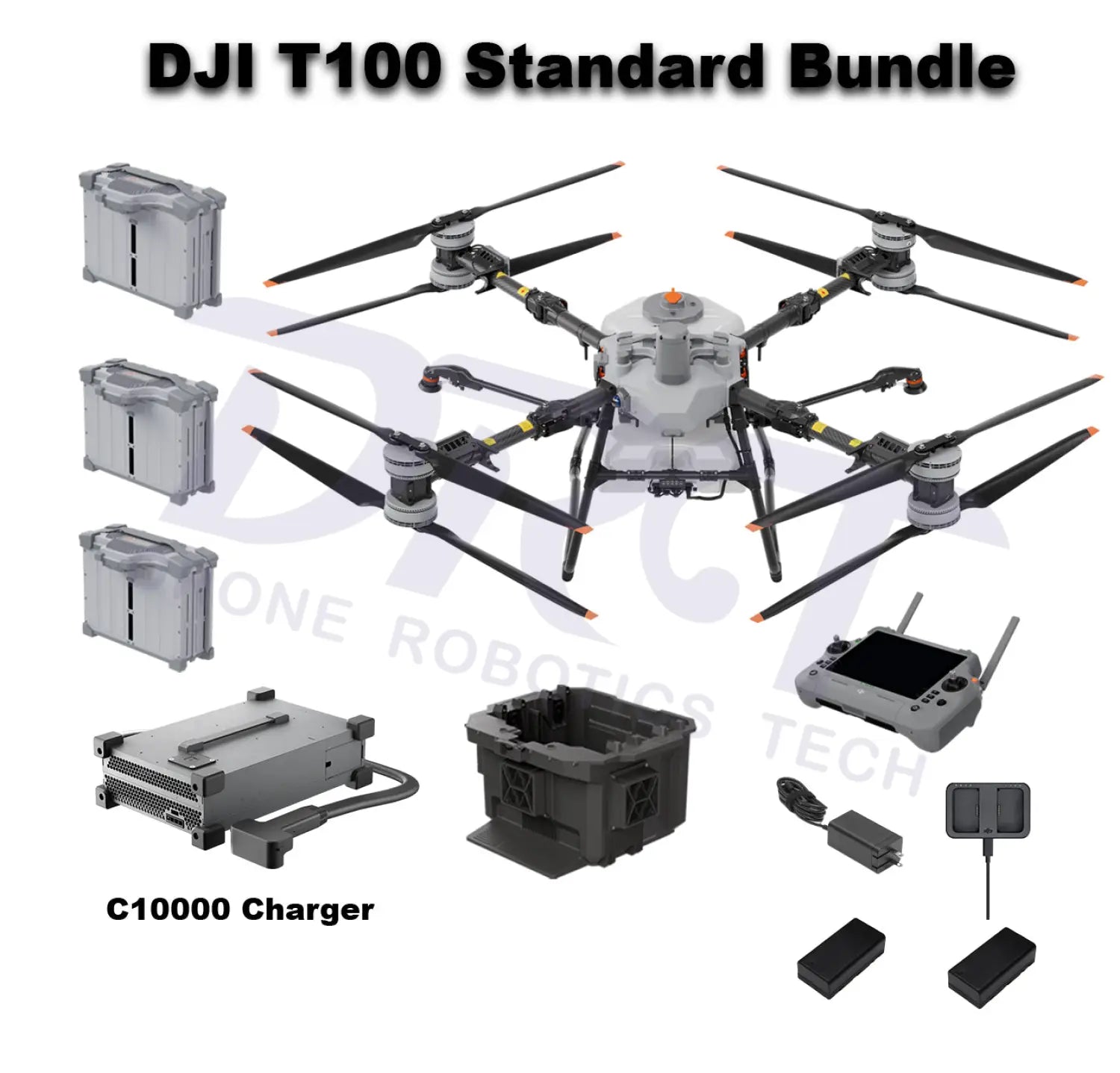 DJI Agras T100 Standard Bundle with C10000 Charger extra free T100 DB2160 Battery, Single-Battery Cooling Station, batteries, remote controller, and accessories