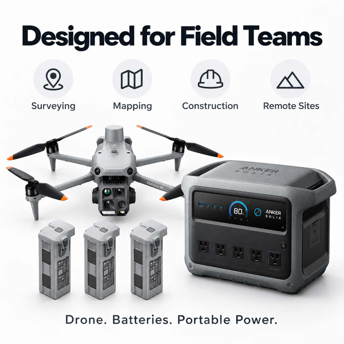 DJI Matrice 4E Survey Field Power Bundle – 3 Extra Batteries + Anker SOLIX C1000 Gen 2