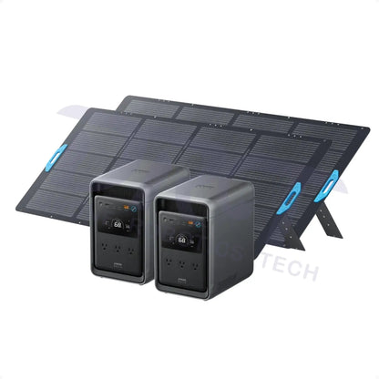 Anker SOLIX S2000 Solar Generator + 400W Portable Solar Panel - 2× S2000 + 2× 400W Portable Solar Panel - Portable