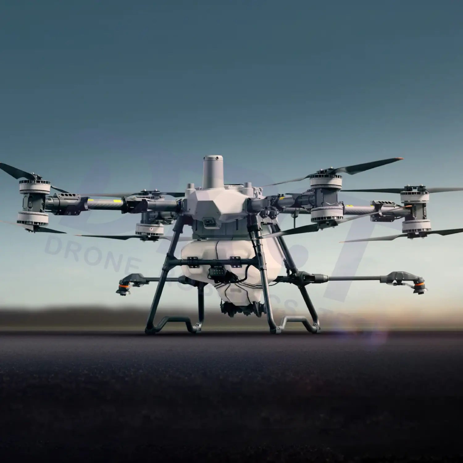 DJI Agras T100 agricultural spraying drone with spray tank and accessories