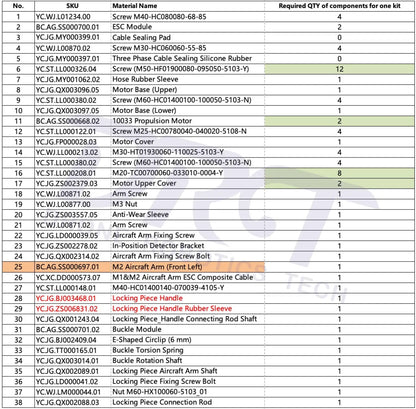 T50 M2 Arm Kit(Unassembled) - Parts